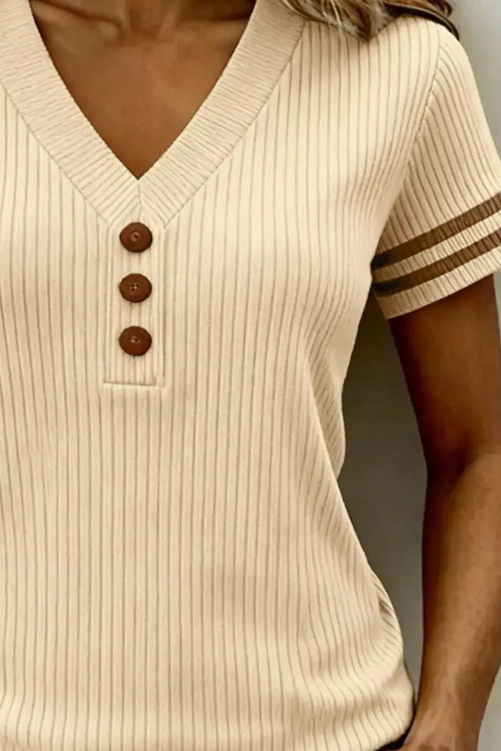 Ribbed V Neck Knit Top