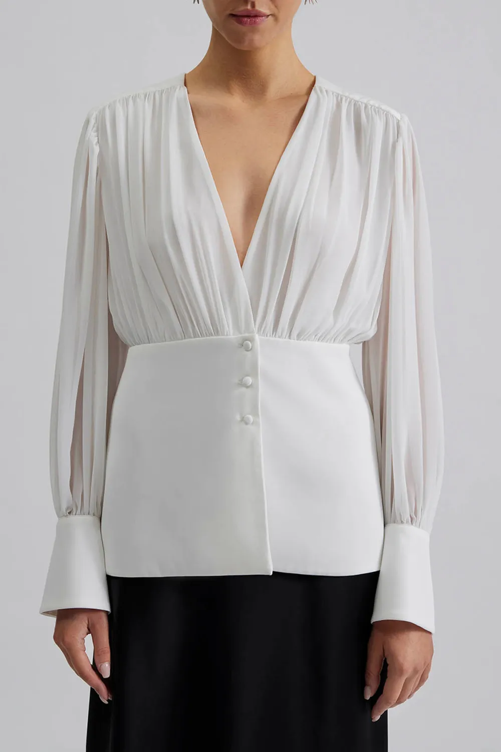 V Neck Puff Sleeve Blouse