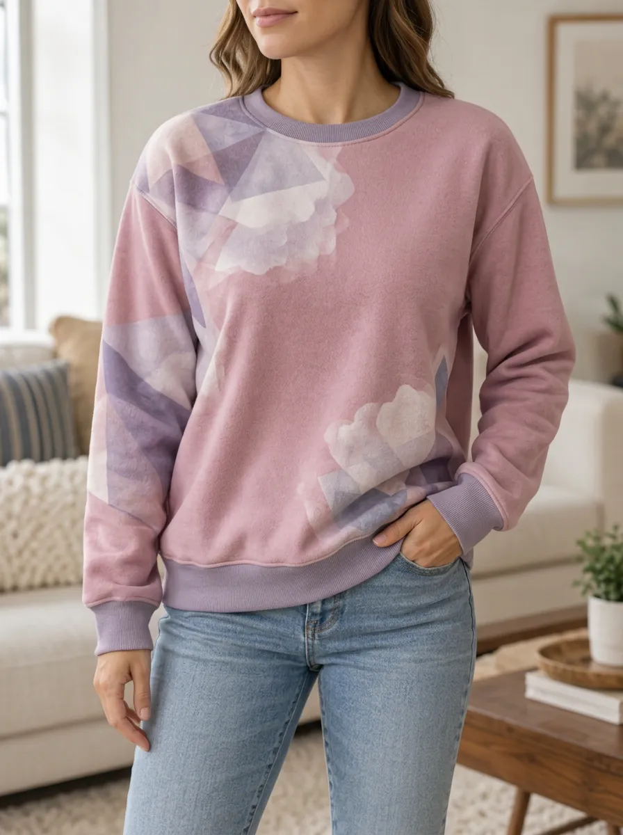 Women's Geometric Floral Pattern Printed Fleece Sweatshirt