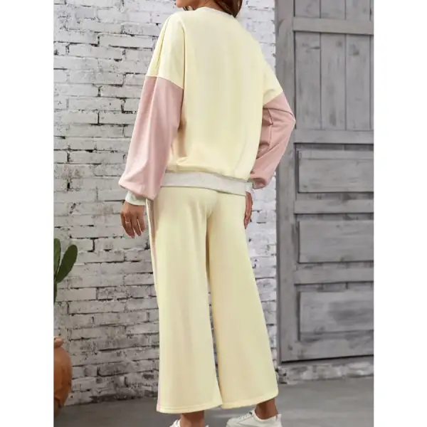 Block Round Neck Top and Pants Set