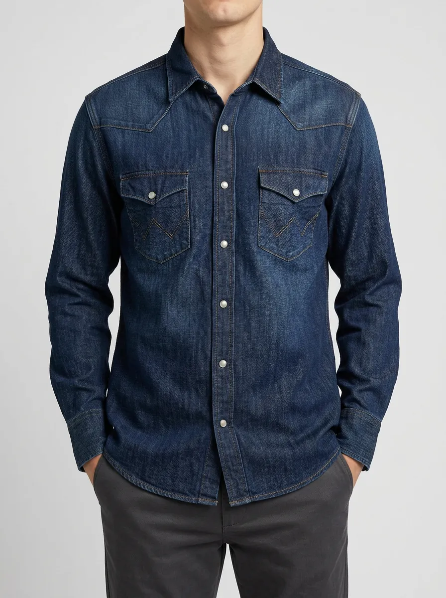 Casual Washed Denim Snap-Front Shirt