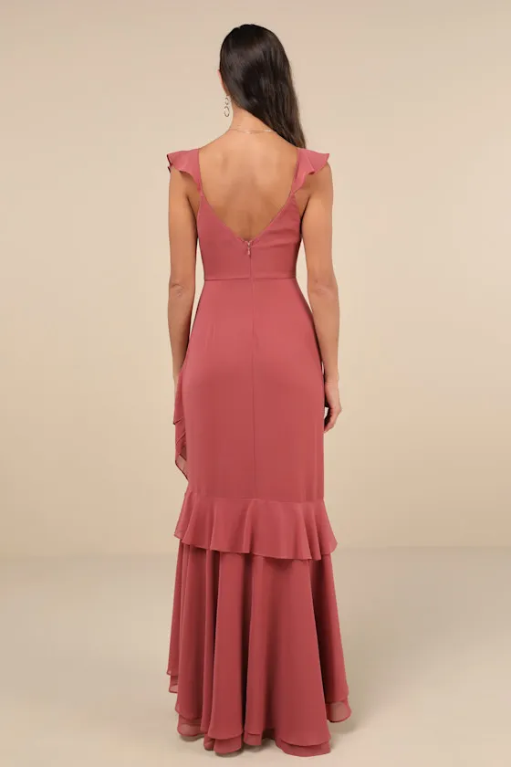 Charming Event Light Blue Asymmetrical Ruffled Maxi Dress