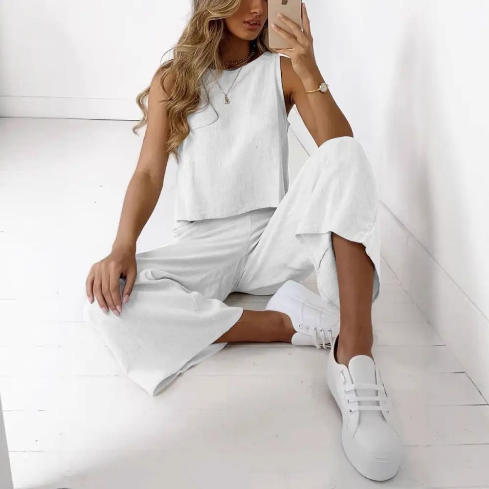 Women's Sleeveless Top And Wide Leg Pants Set