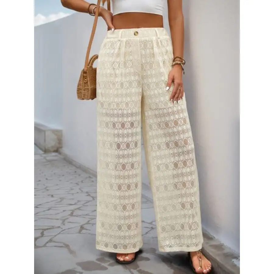 Decorative Button Wide Leg Pants