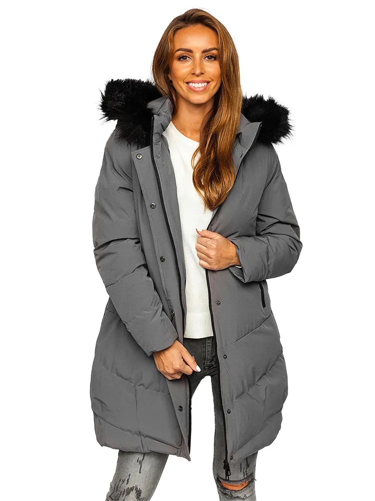 Women's Graphite Quilted Winter Jacket With Hood