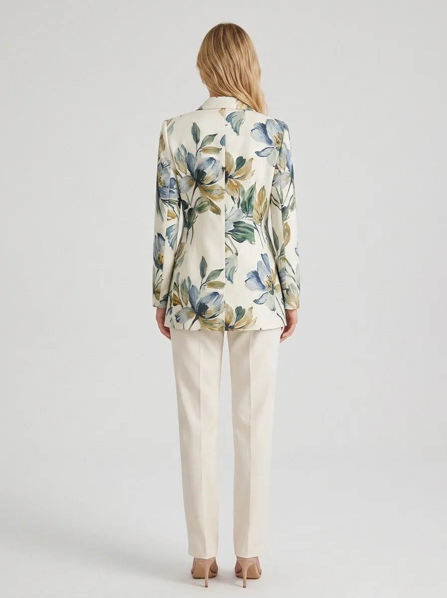 Women's Floral Botanical Print Double-Breasted Blazer Jacket