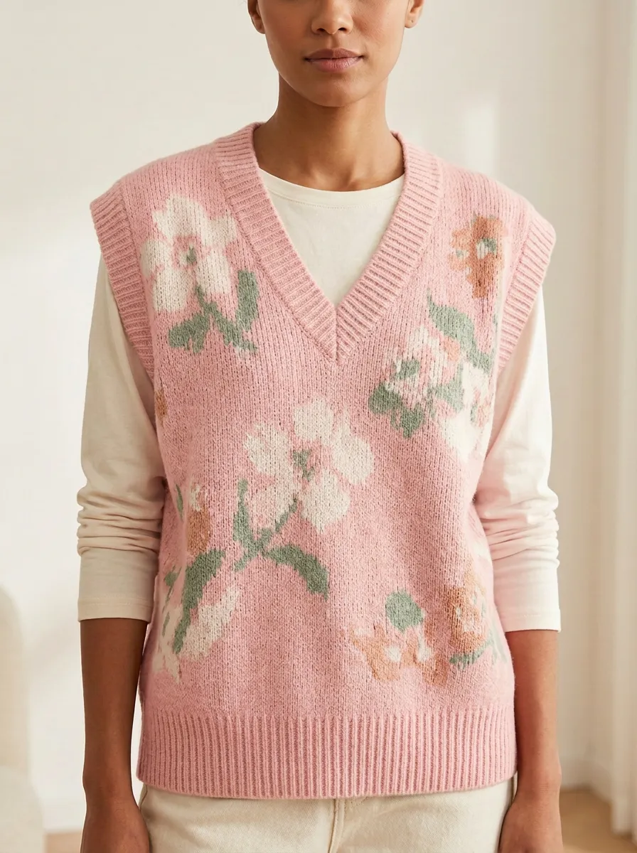 Floral Vneck Botanical Sweater Vest