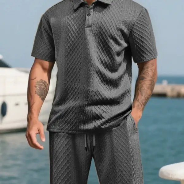 Textured Jacquard Polo And Shorts Set