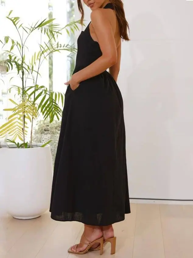 Halter Neck Waist Little Mid Length Midi Dress