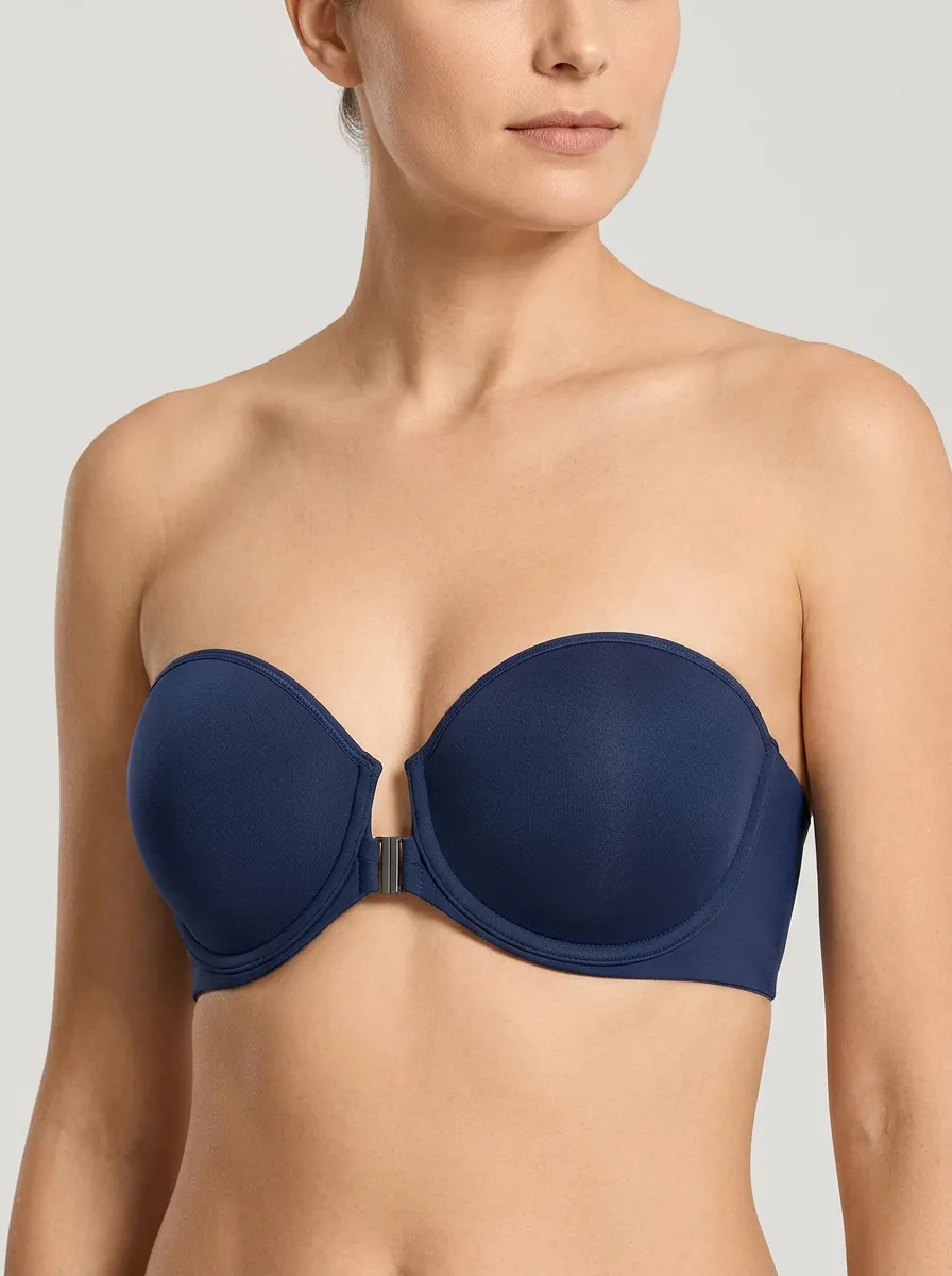 Women's Topstitched Front-Closure Strapless Bra