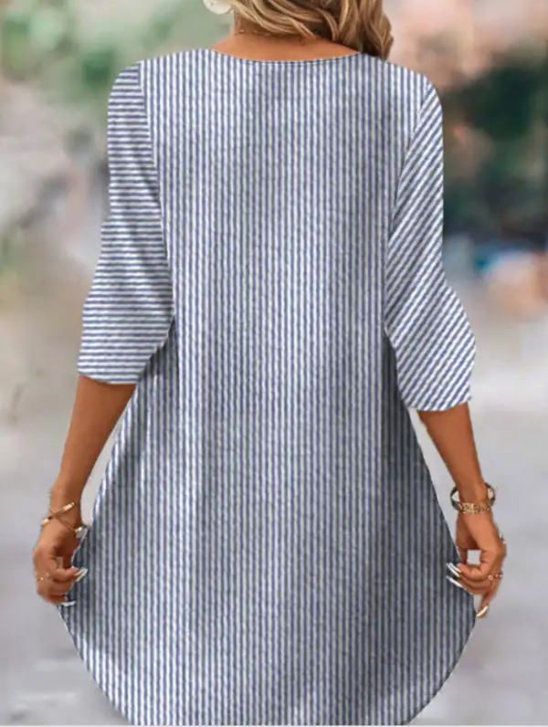 Soft Drape Striped V-Neck Dress