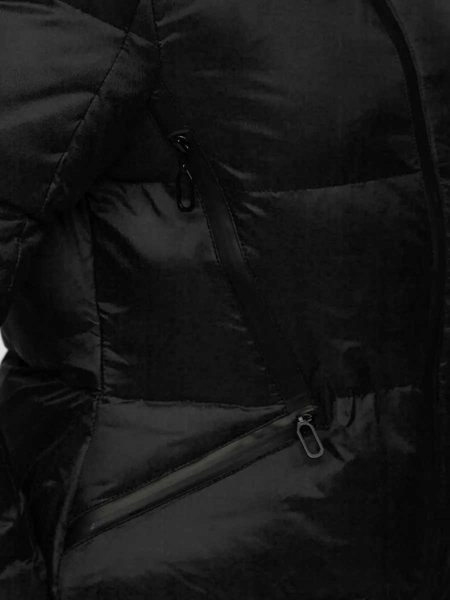 Women's Black Quilted Winter Jacket Without Hood