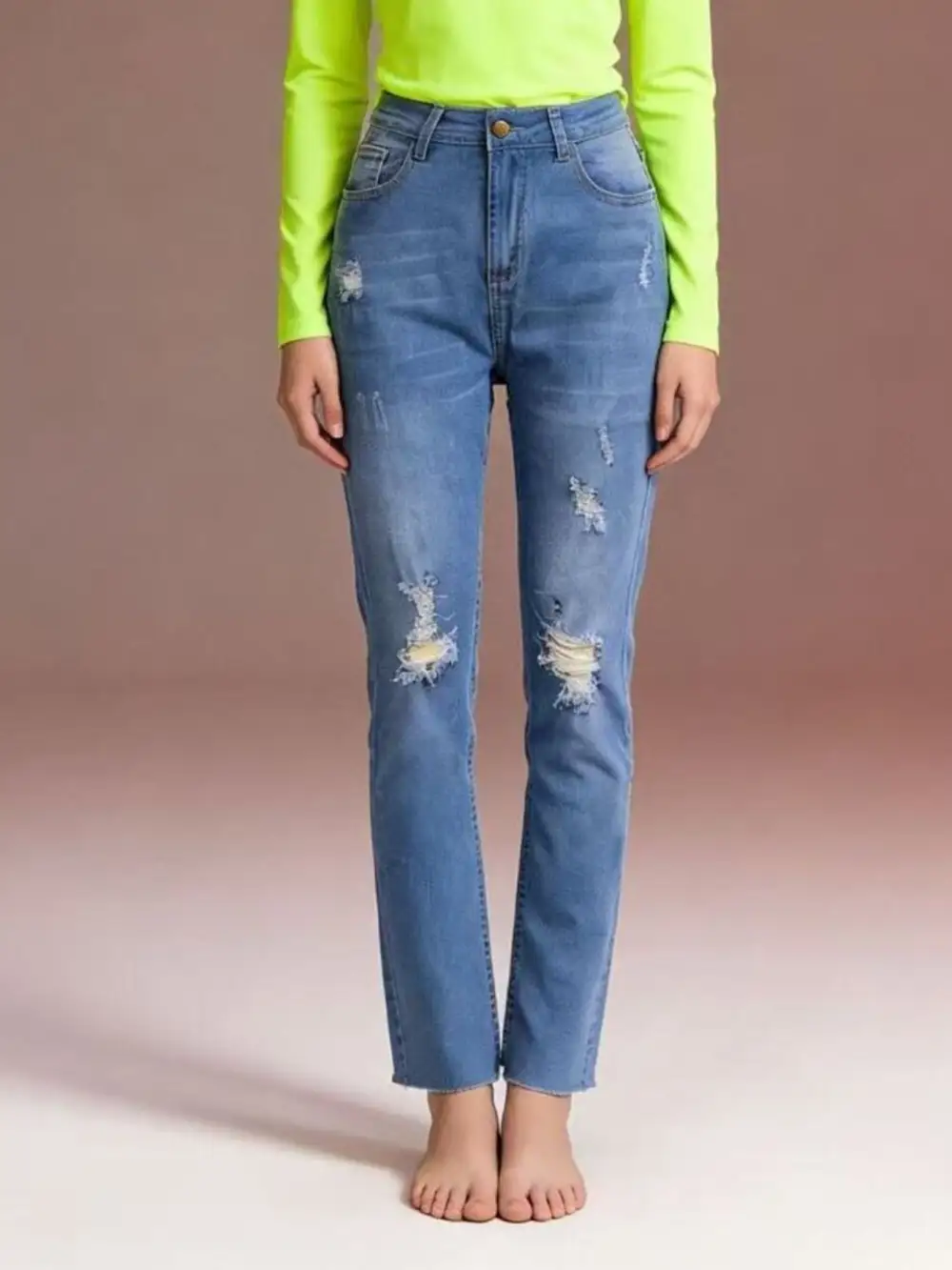 Soft High Waist Distressed Denim Jeans