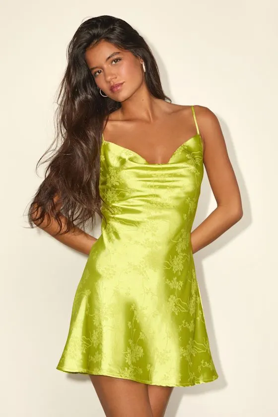 Close to Your Heart Wine Red Satin Jacquard Cowl Slip Dress