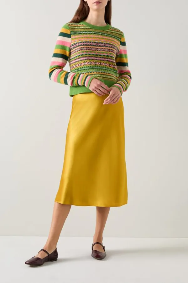 Gold Yellow Satin Midi Skirt