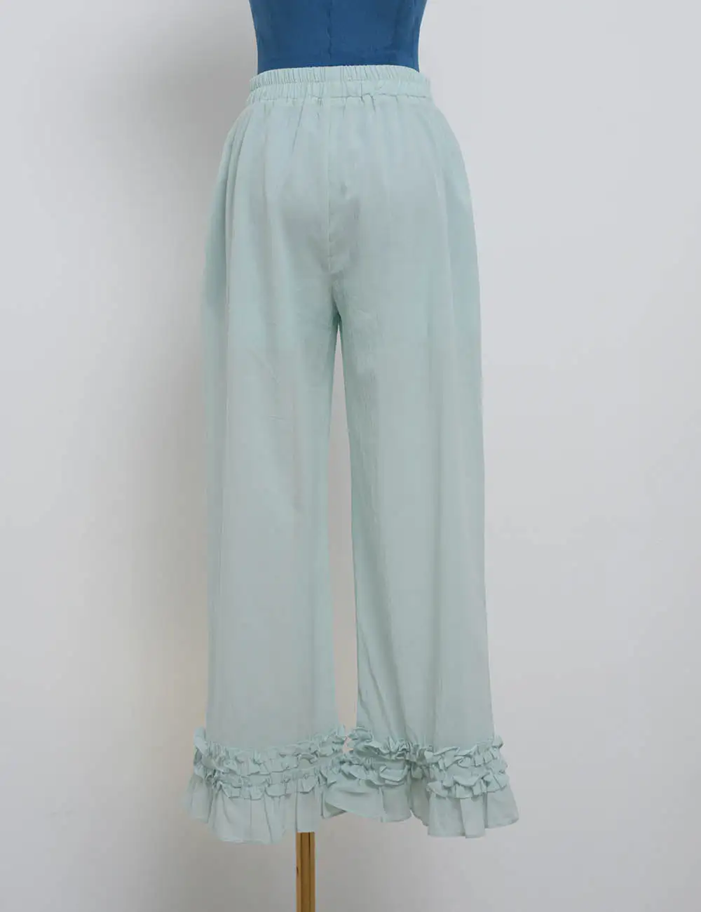 Casual Elastic Waist Ruffle Hem Wide Leg Pants