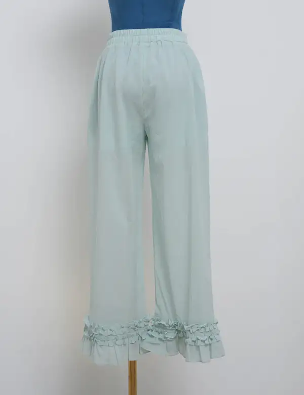 Casual Elastic Waist Ruffle Hem Wide Leg Pants
