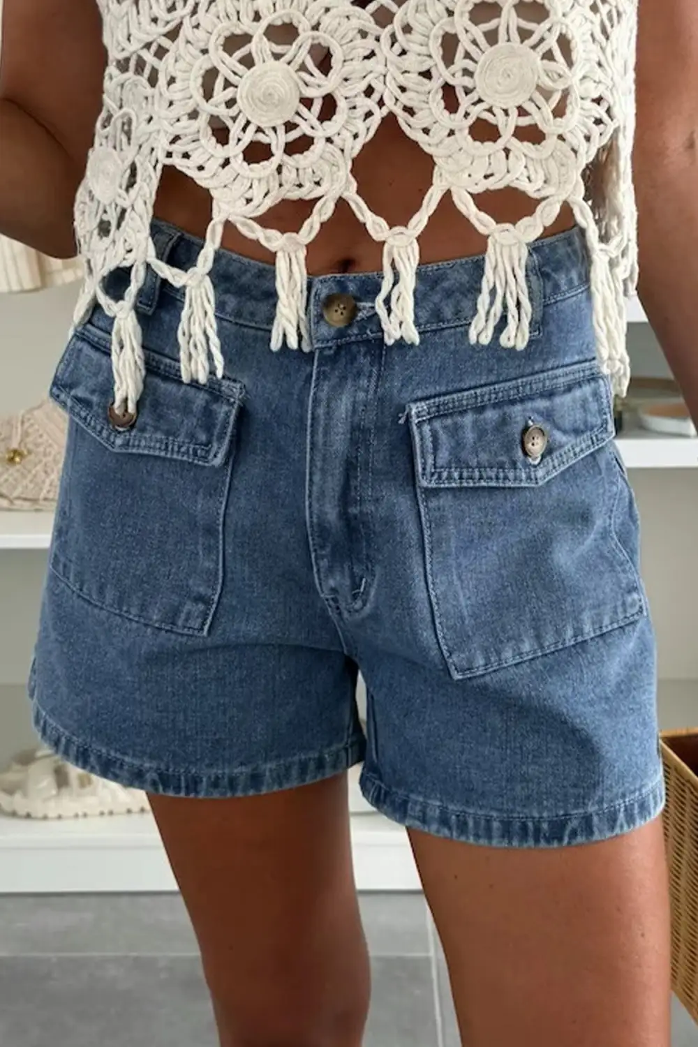 High Waist Pocketed Utility Shorts