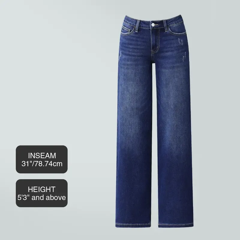 Mid-Low Waist Loose Stretch Wide Leg Jeans
