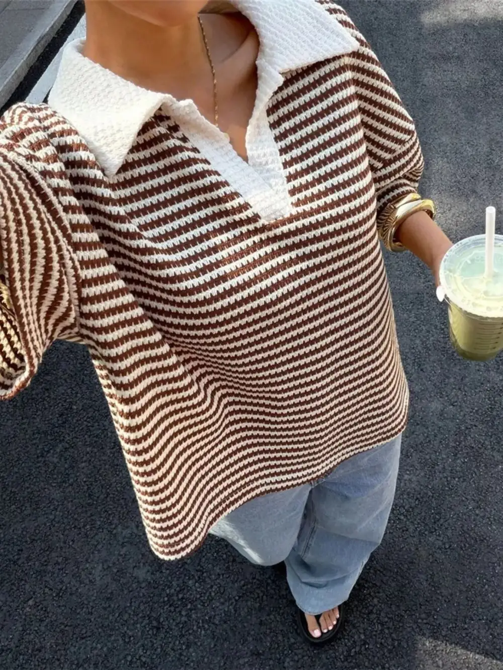 Striped Knit Polo Shirt