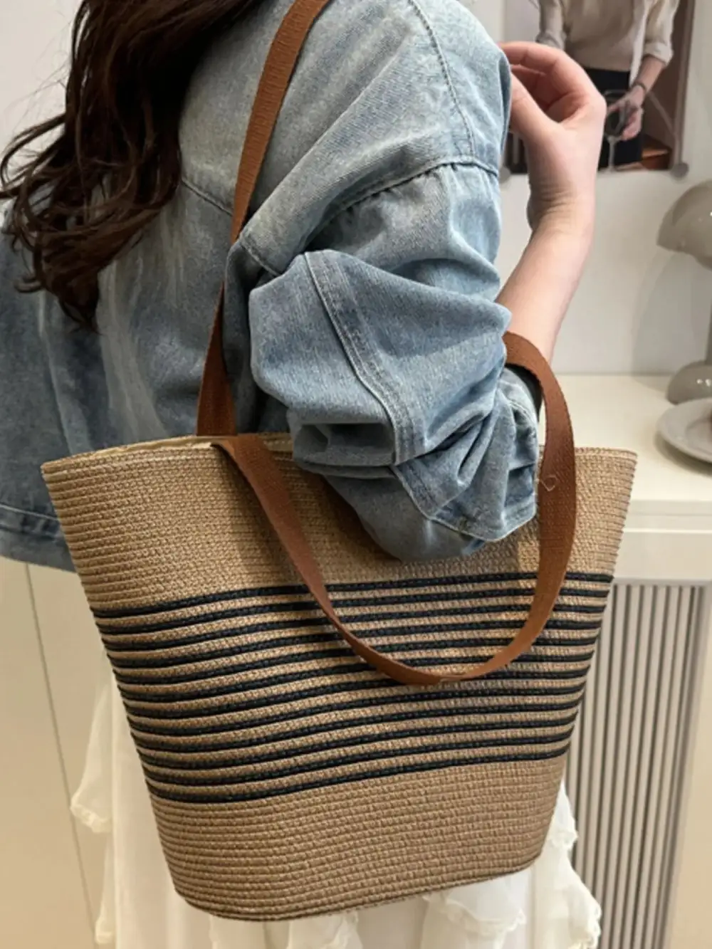 Striped Woven Everyday Tote Bag