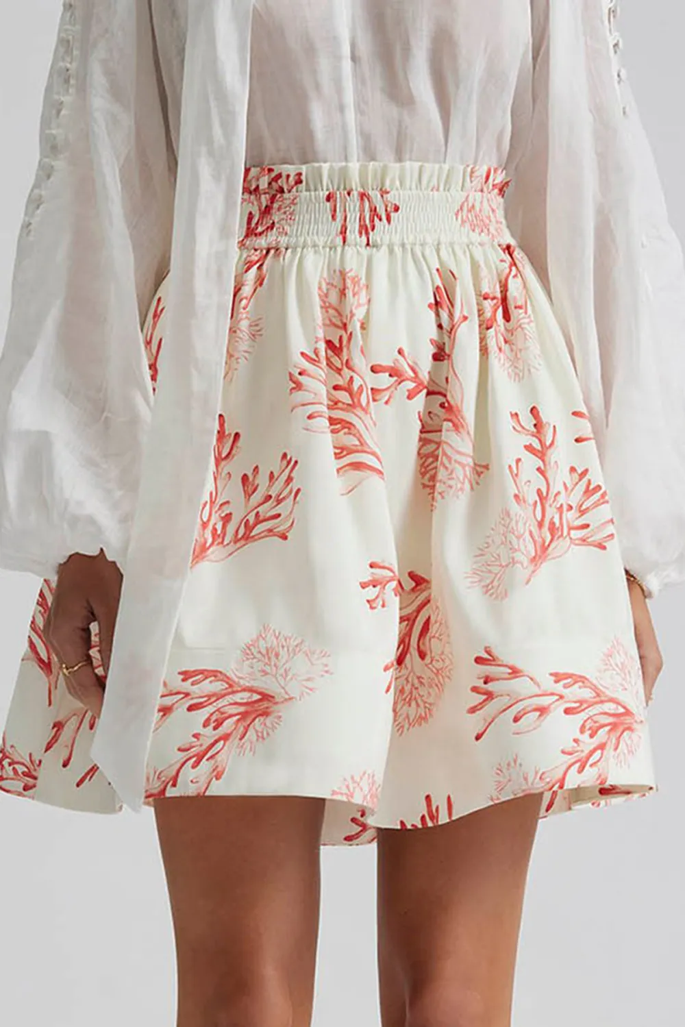 Coral Print High Waisted Mini Skirt