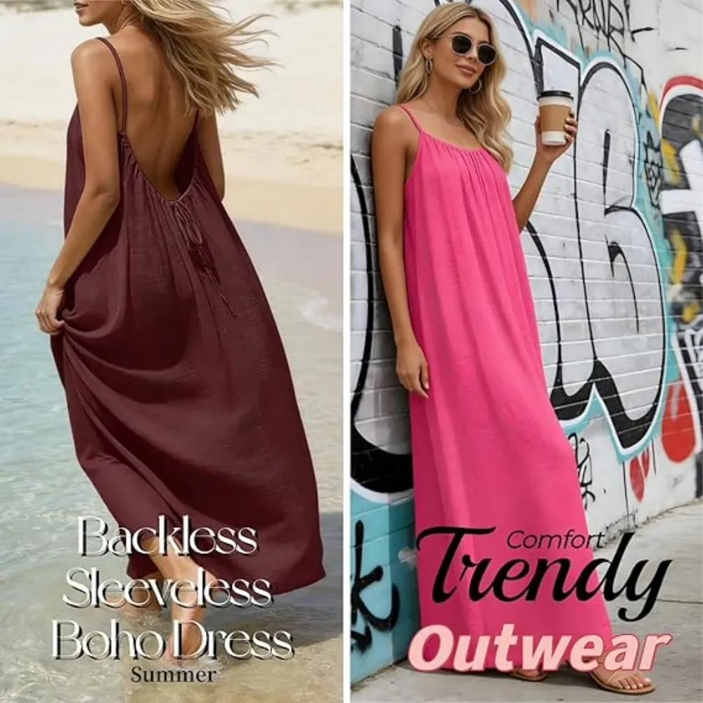 🔥Women's Cotton Linen Backless Loose Dress🔥10-Pack - All Colors Included, Only $24