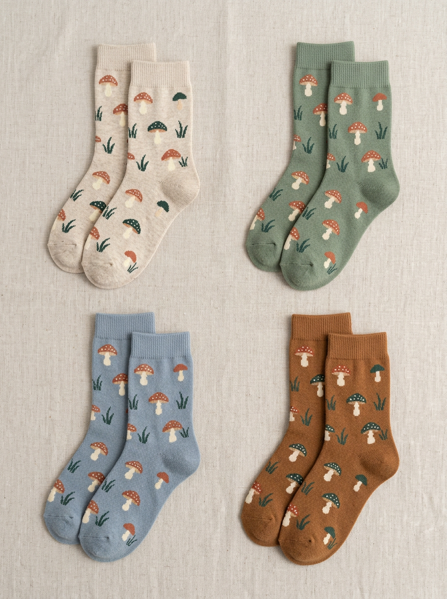 Women's Mushroom & Grass Crew Sock Set