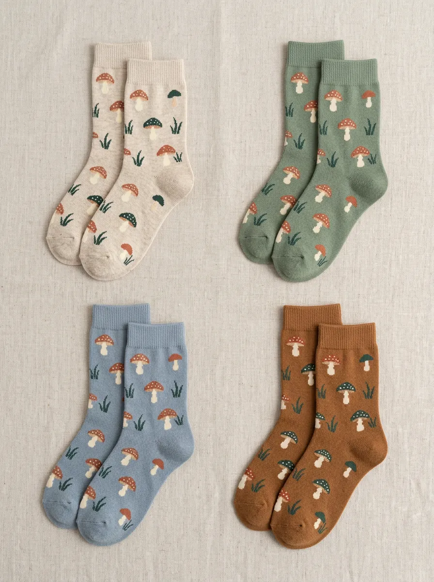 Women's Mushroom & Grass Crew Sock Set