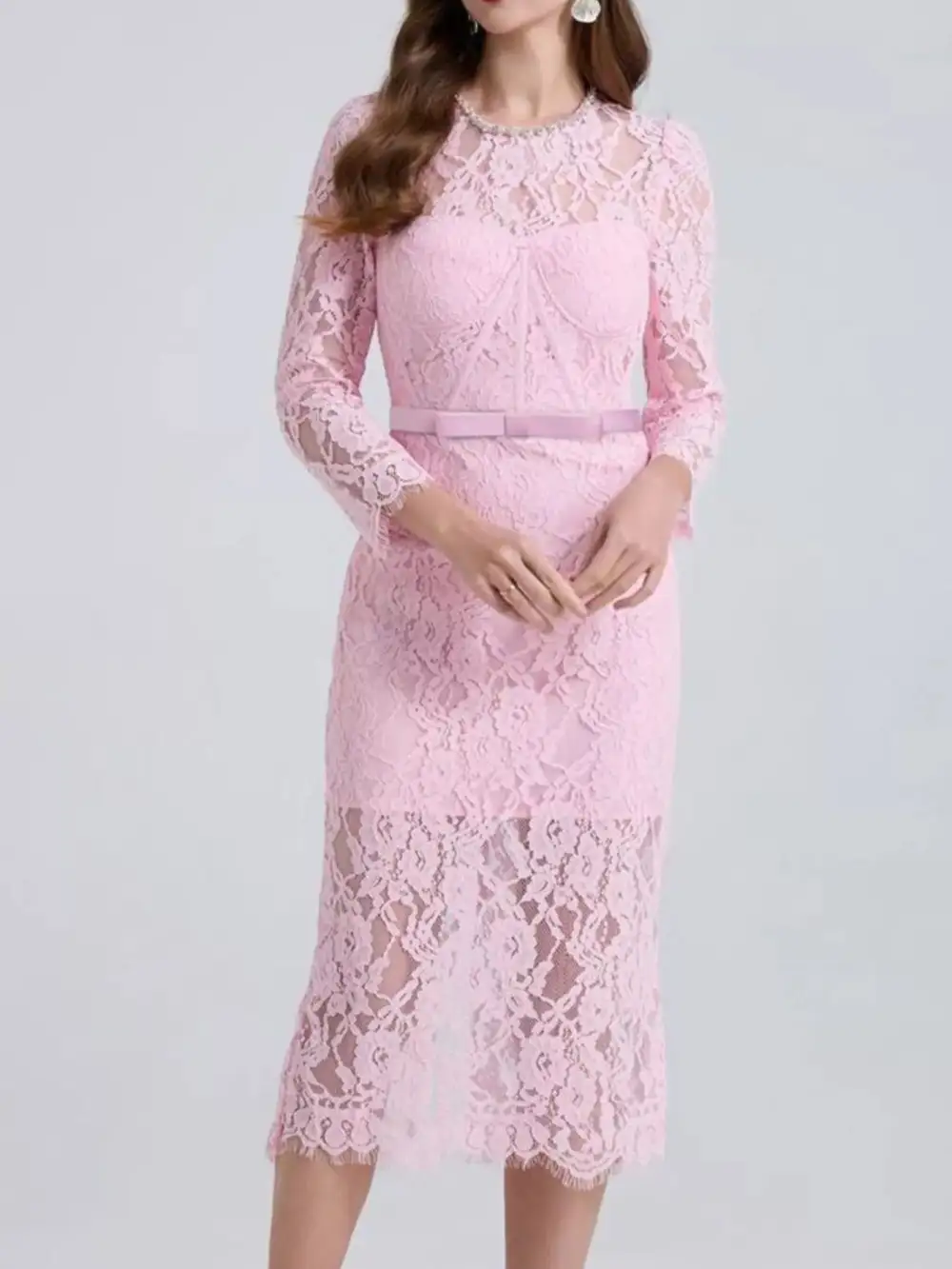 Lace Long Sleeve Midi Dress