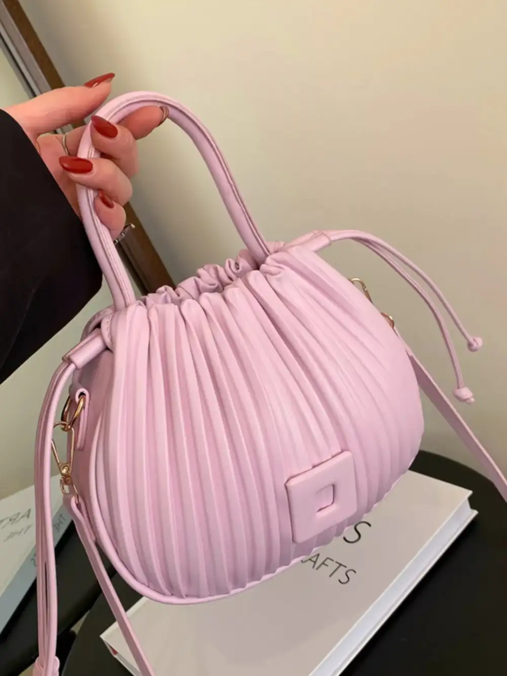 Pleated Bucket Crossbody Bag
