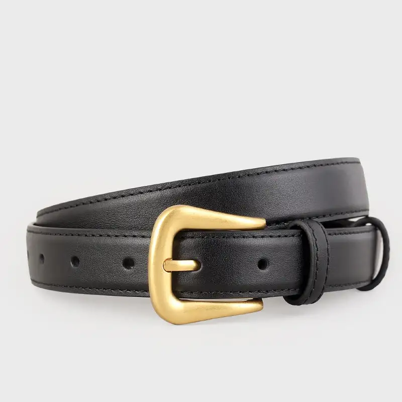 Simple Skinny Leather Belt with Golden Buckle
