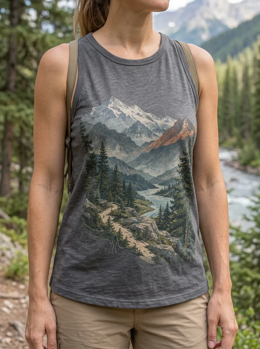 Women's Modern Hiking Lover Mountain River Landscape Tank Top
