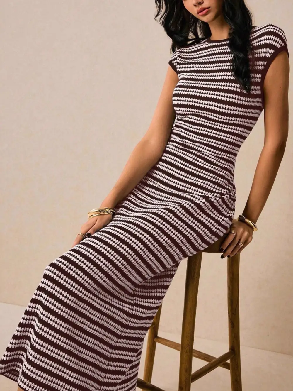 Balanced Detail Striped Midi Dress