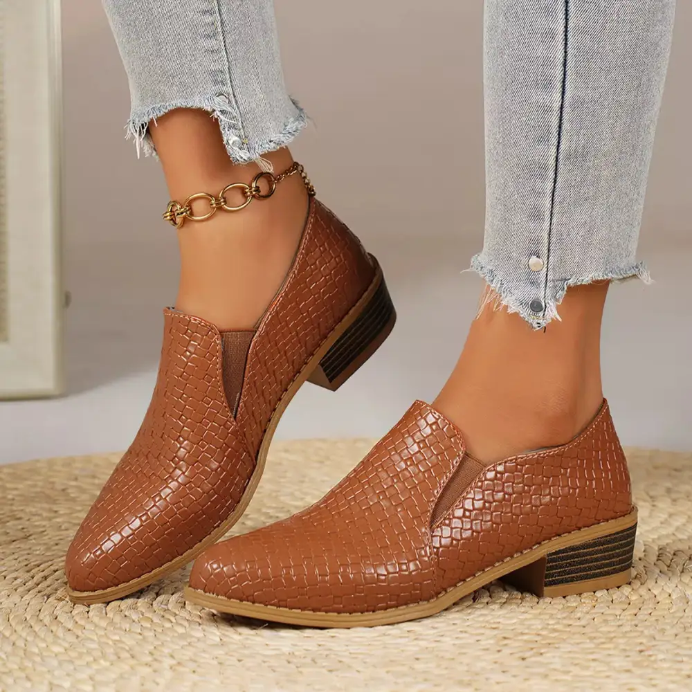 Refined Pointed Toe Block Heel Loafers
