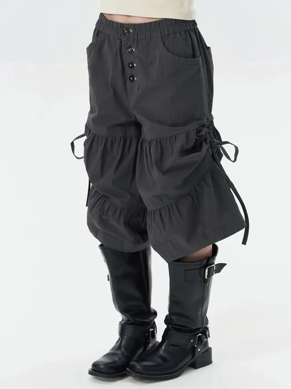Wide-Leg Drawstring-Waist Drawstring Cargo Pants