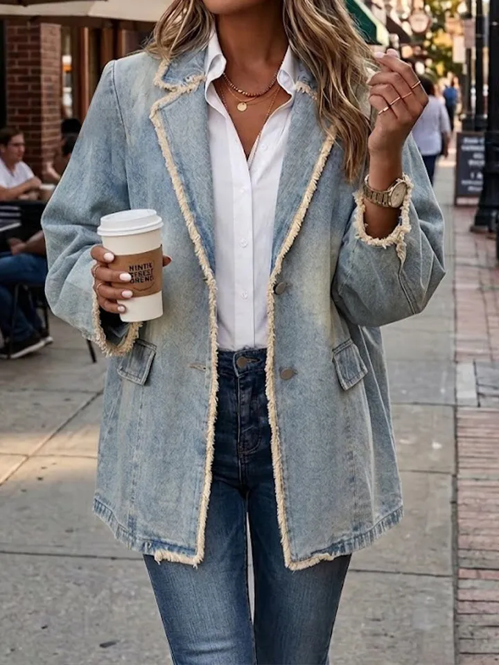 Vintage-style Casual Oversize Jacket With Raw Edges