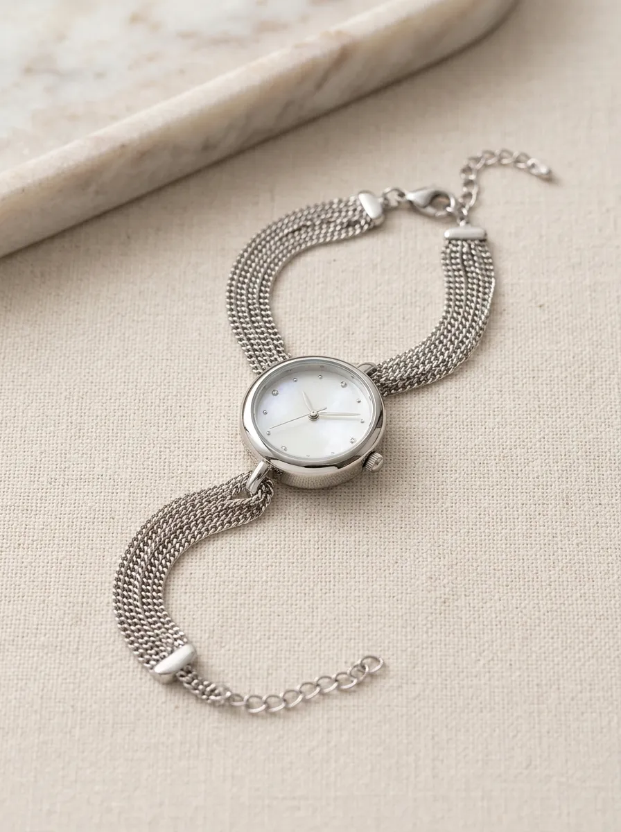 Silver-tone Multi-chain Bracelet Watch
