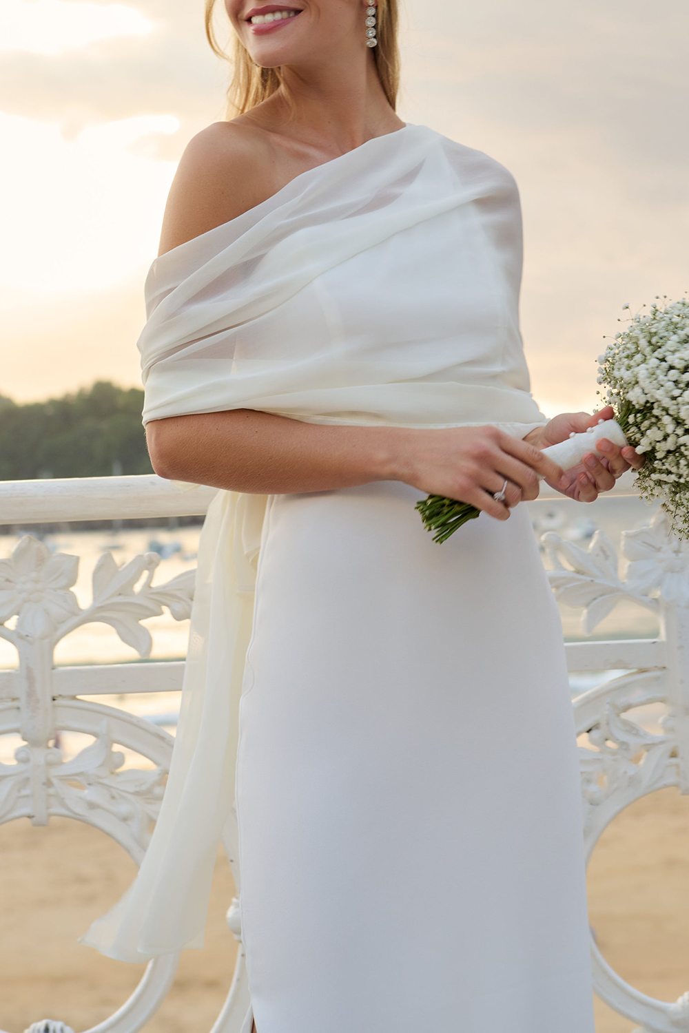 White Women's Solid Color Shawl