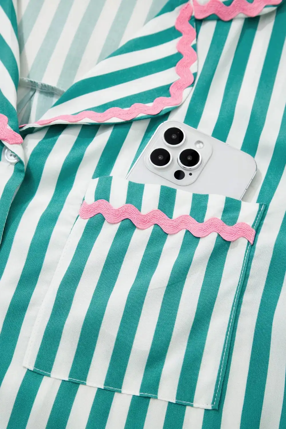Stripe Contrast Ricrac Trim Long Sleeve Shirt