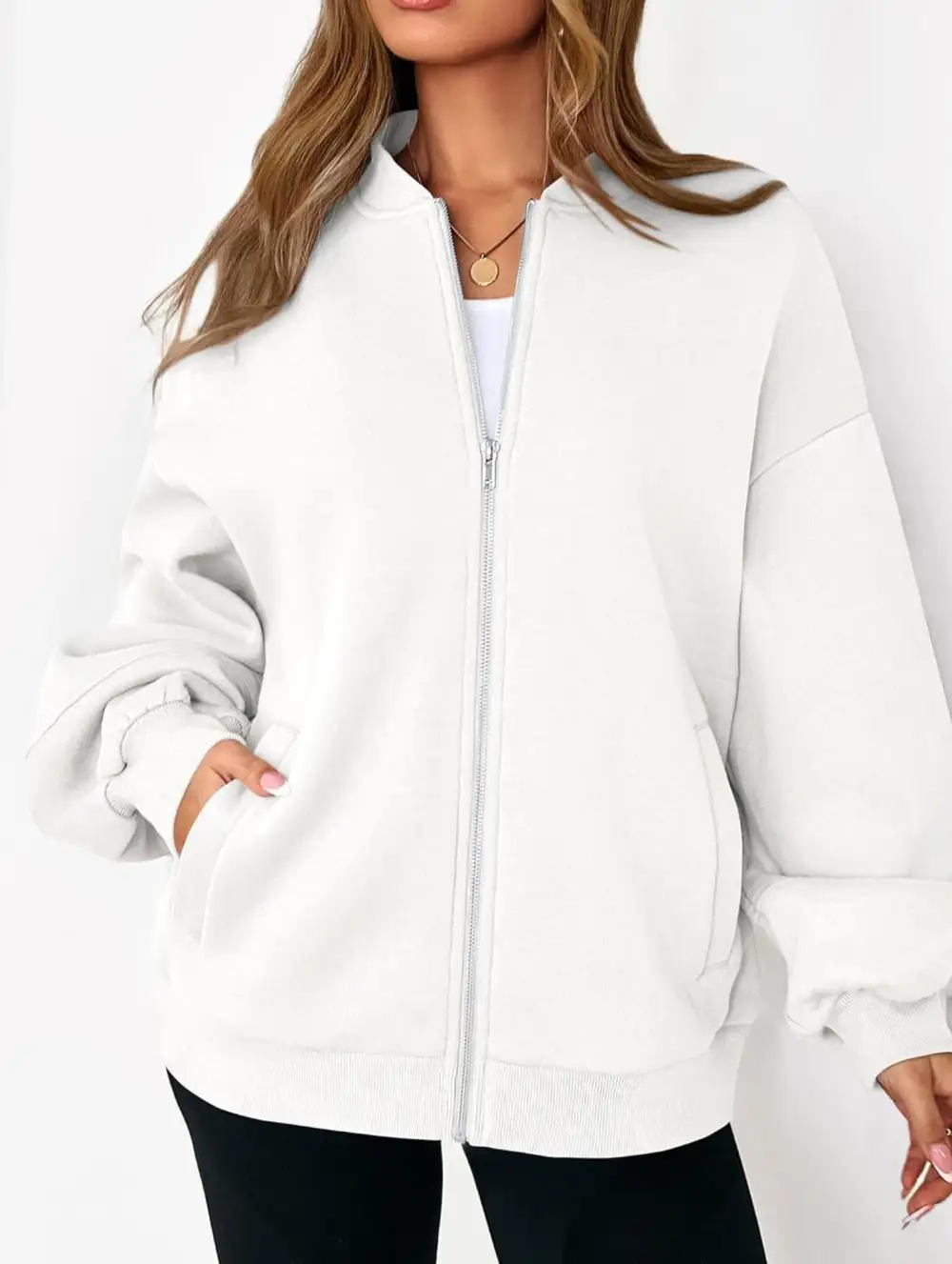 Textured Detail Zip-Up Sweatshirt Jacket