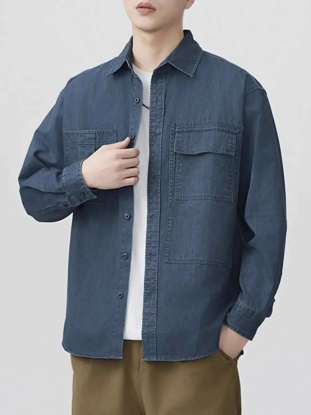 Button Up Long Sleeve Denim Shirt