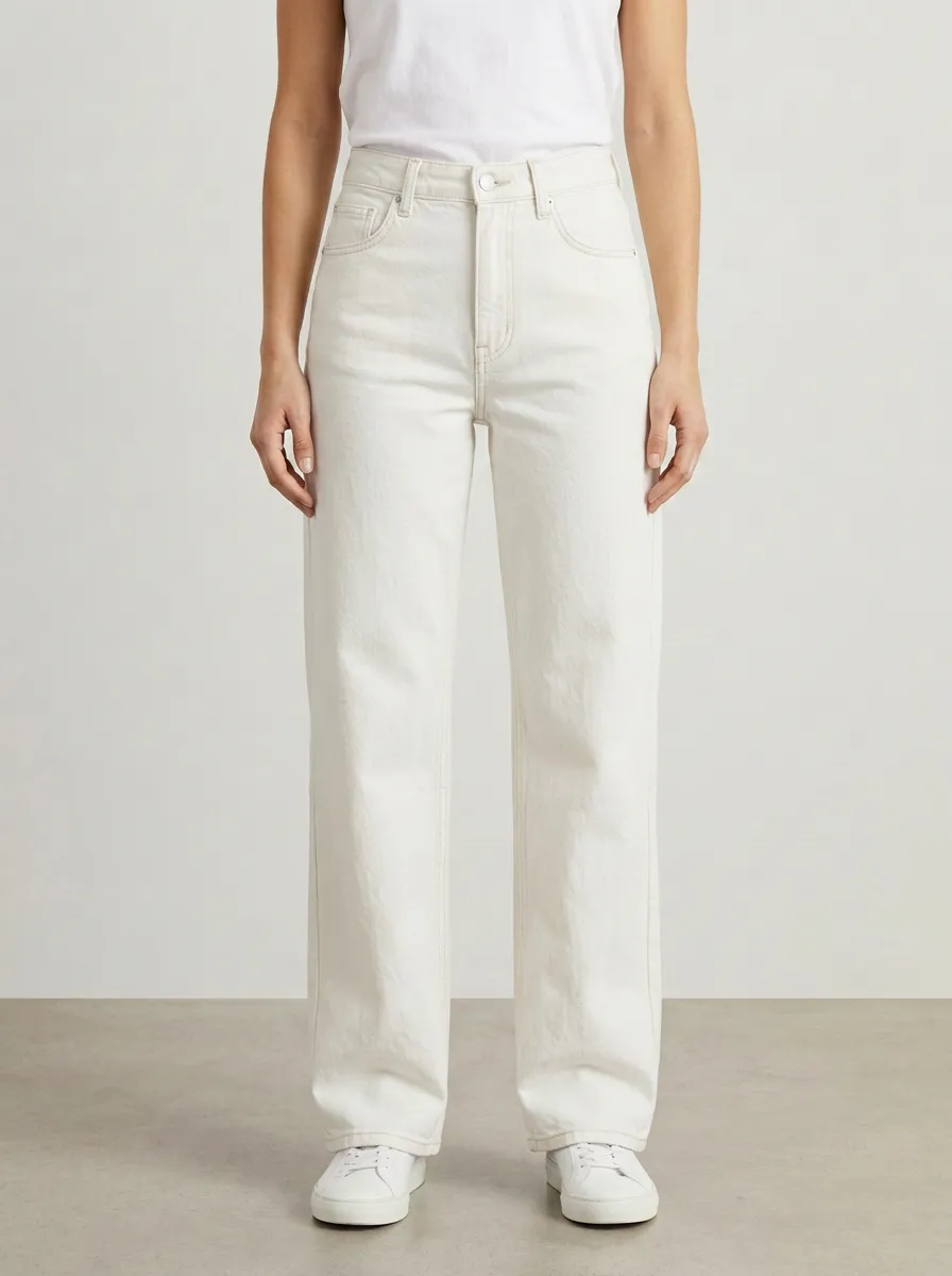 Leisure-Ready High-Rise Straight-Leg Vintage-Wash Denim Jeans