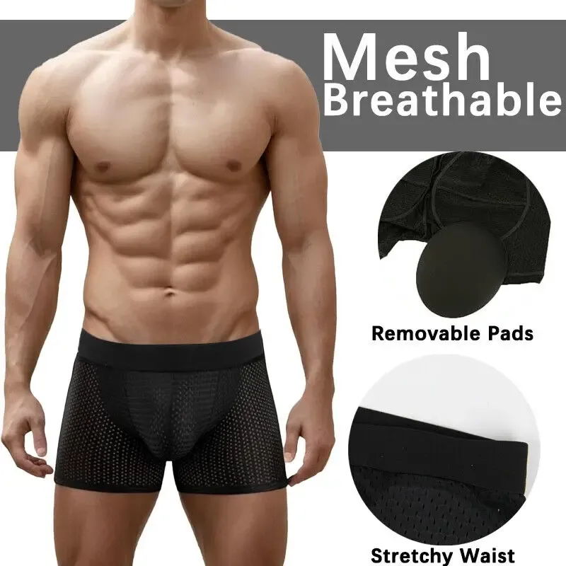 Men’s Padded Shaping Boxer Briefs – Lightweight, Breathable, Removable Lift Pads