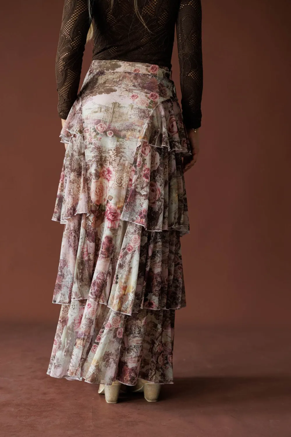 Modern Mesh Floral Maxi Skirt
