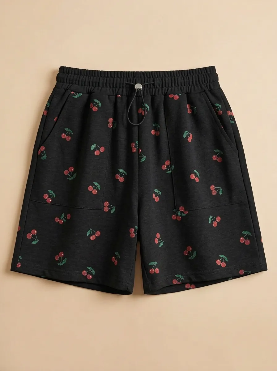 Women's Cherry Print Patch-Pocket Lounge Shorts