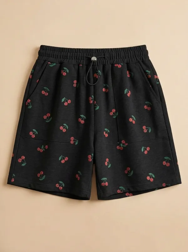 Women's Cherry Print Patch-Pocket Lounge Shorts
