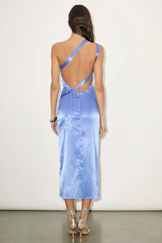 Yvonne Rust Orange Satin One-Shoulder Midi Dress