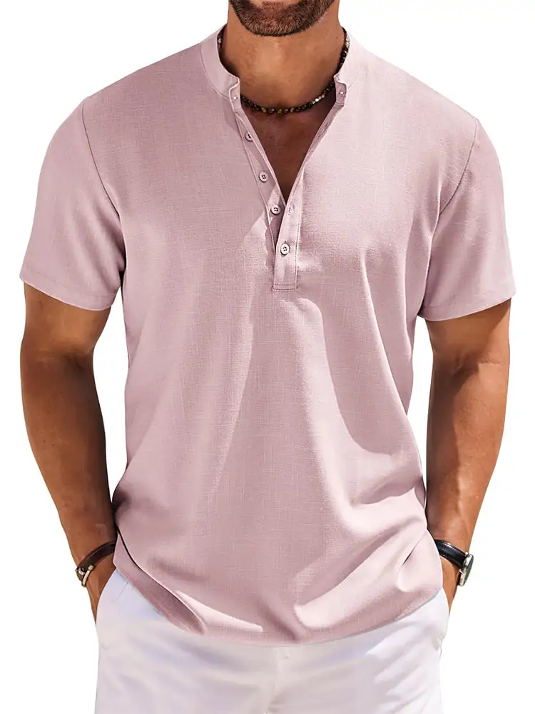 Casual Band Collar Henley Shirt