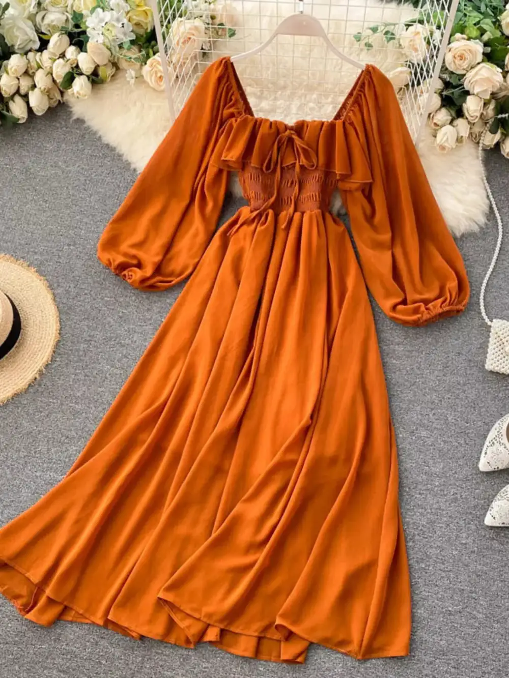 Square Neck Ruffle Dress Casual